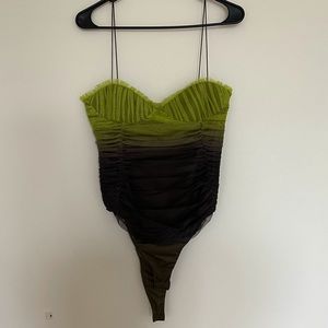 Zara Mesh Tulle Bodysuit Corset Blouse